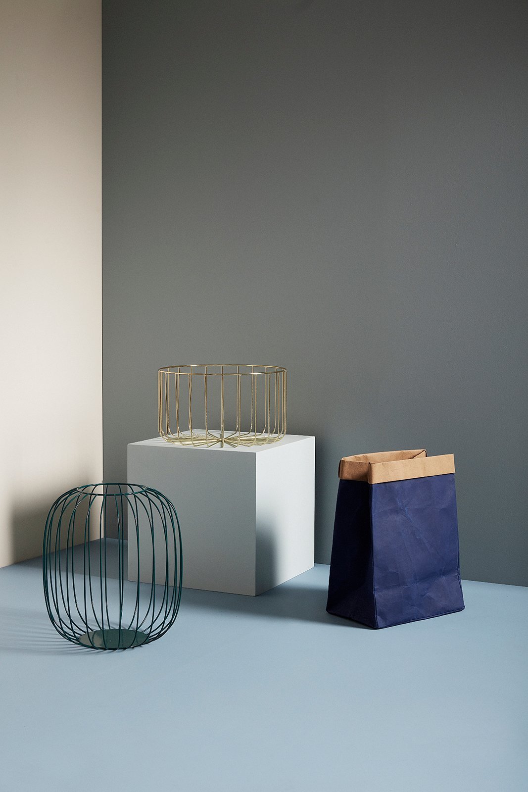 Laundromat Vasketøjskurv Firkantet Blå/Natur (sæt af 2)