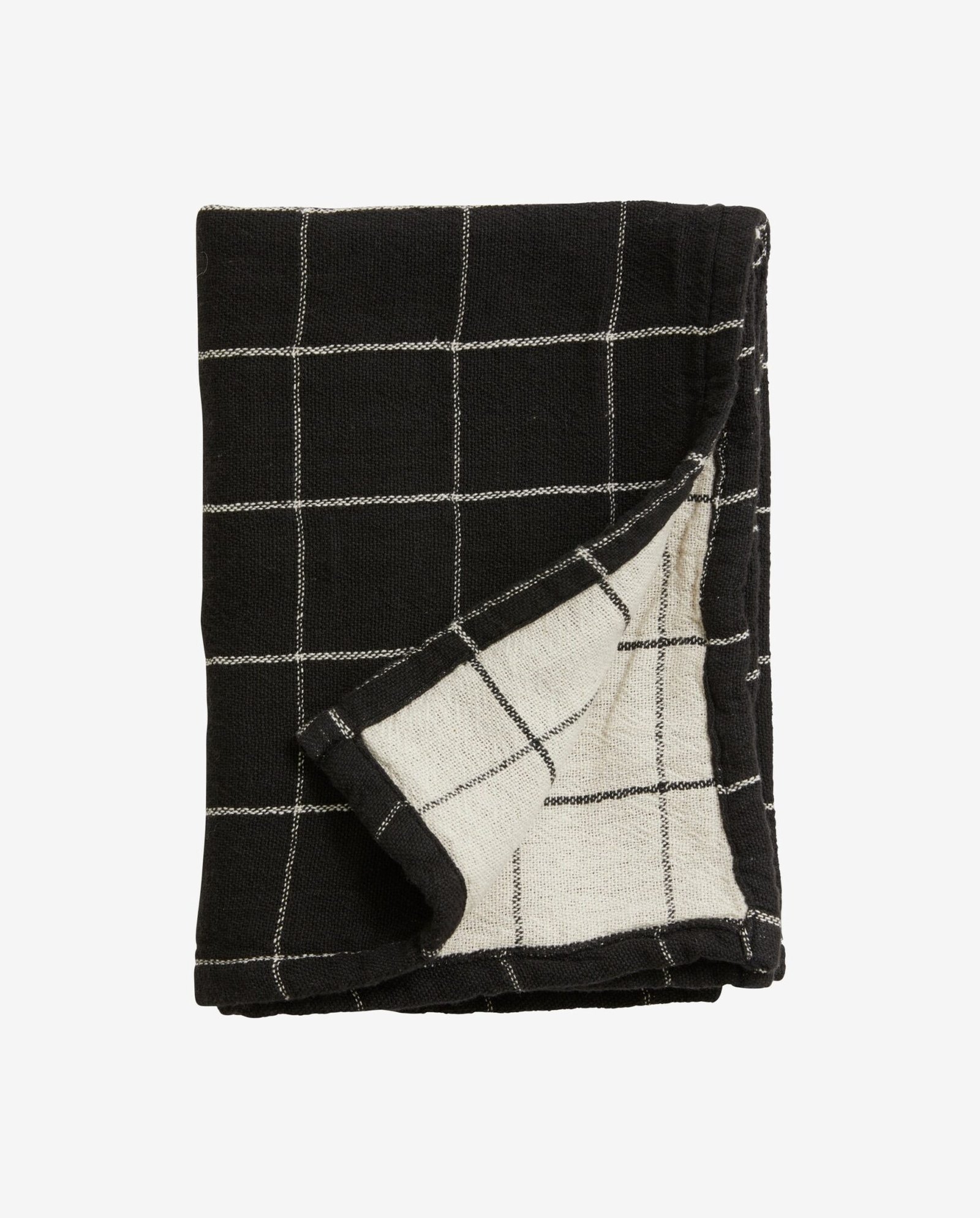 Tea towel, check/stripe - black/natural